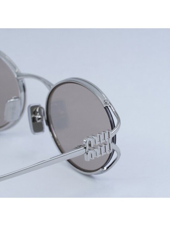 Miu Miu MU52YS 1BC10F Sunglasses Silver Oval Frame, Pale Gold Mirror Lenses main image 9